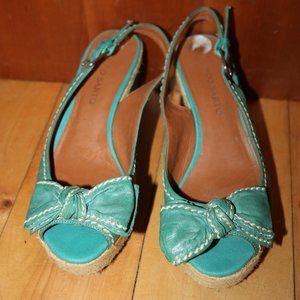 Franco Sarto Leather Slingback Wedge Sandals w Bows Sz 7.5